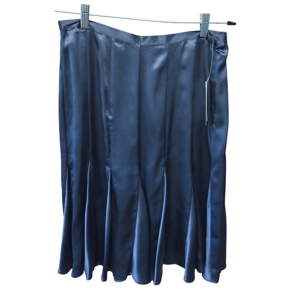Calvin Klein Navy Inkwell 100% Silk Pleated Hem Midi Skirt Womens Size 10 NWT - Picture 2 of 9